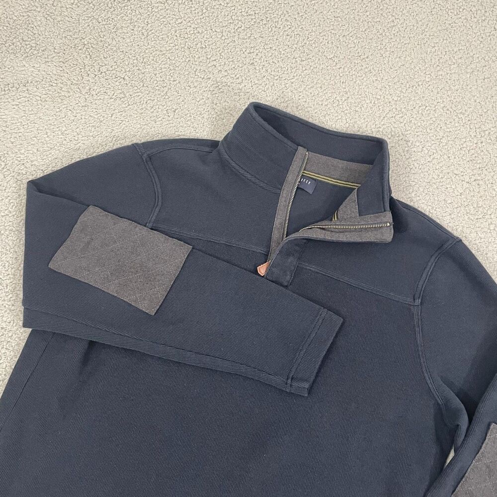 Thomas Parker New York 1/4 Zip Men L Navy Cotton‎ Elbow Patch Preppy Pullover